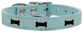 Black Bone Widget Genuine Leather Dog Collar Baby Blue 14
