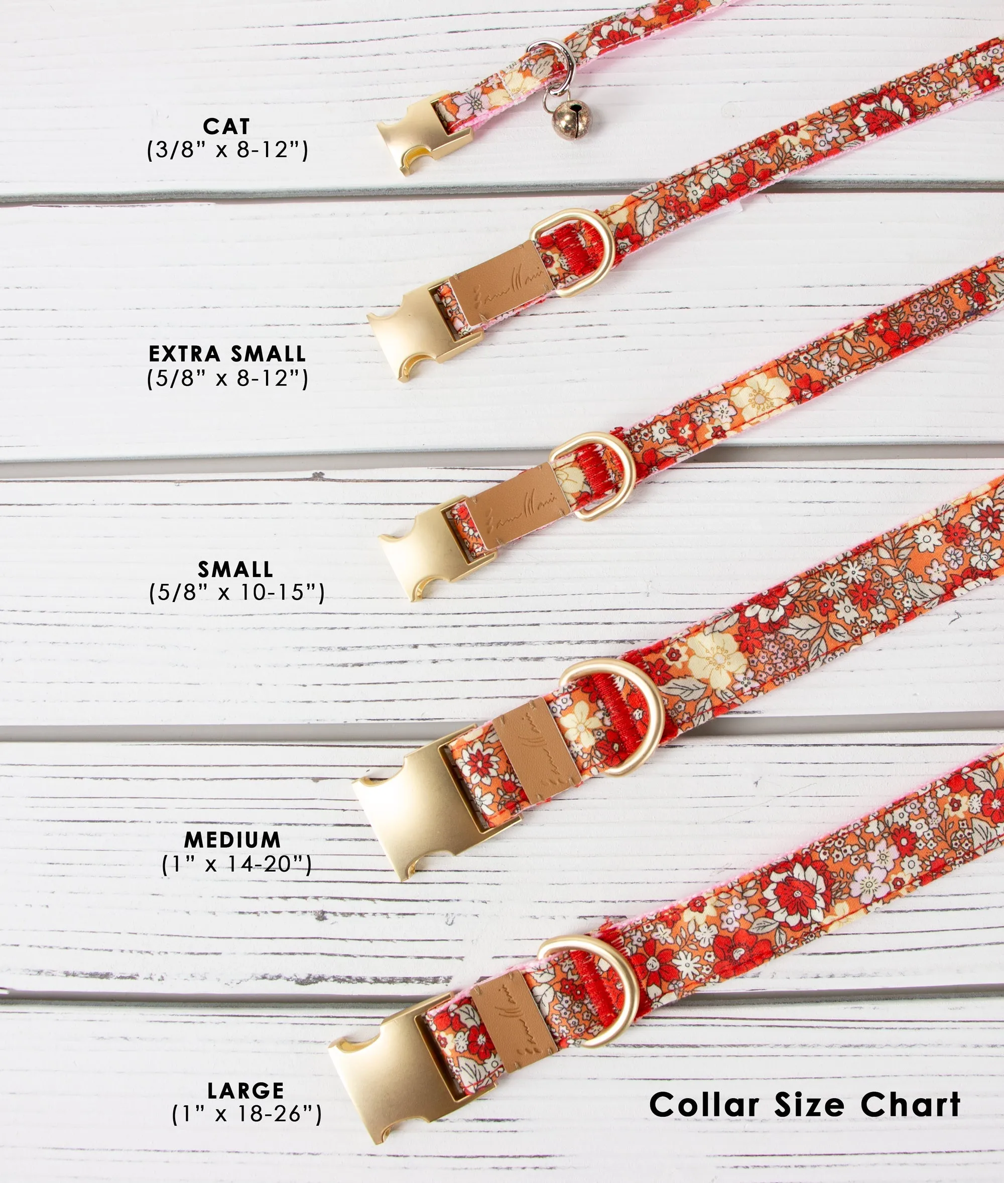 Cotton Floral Adjustable Cat Collar with Shiny Chrome Silver Buckle and Bell, 11-Red